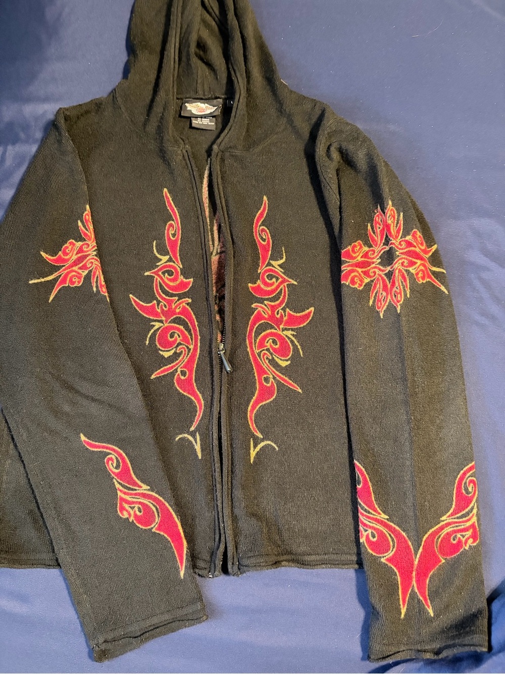 Harley-Davidson Black Hoodie with Red and Gold Tribal Back Graphic - Picture 4 of 8